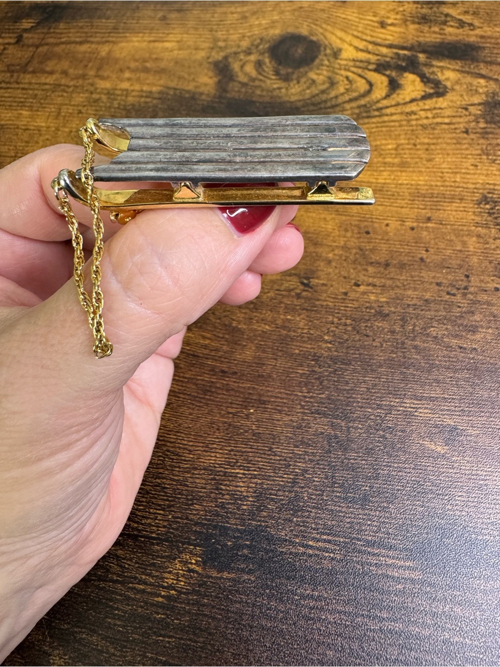 Vintage Gold and Silver Realistic Sled Brooch Pin